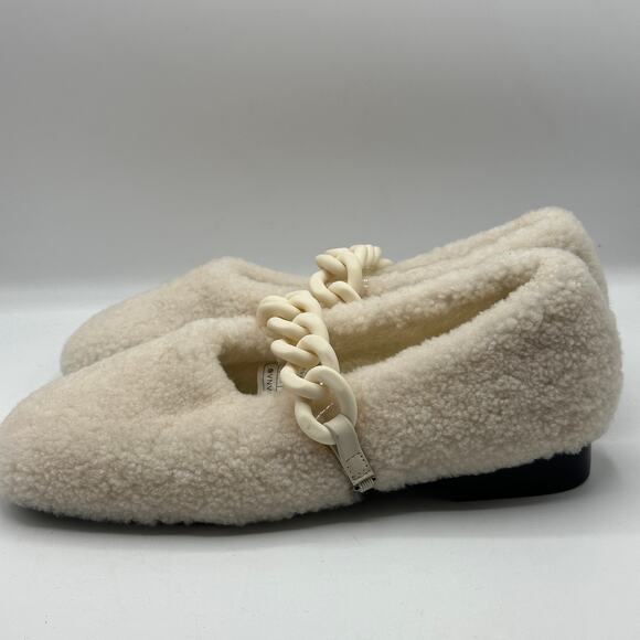 OZLANA Shearling Sherpa Mary Jane Flat Ivory Cream Chain Strap Sz 7 NWOB $275 - Picture 4 of 7